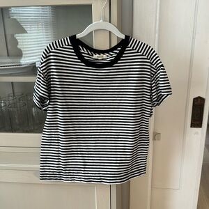 Madewell black/white stripe ruffle sleeve t shirt. Size XS